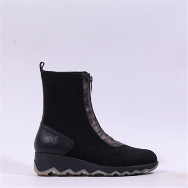 Wonders Simon Front Zip Stretch Boot - Black Suede